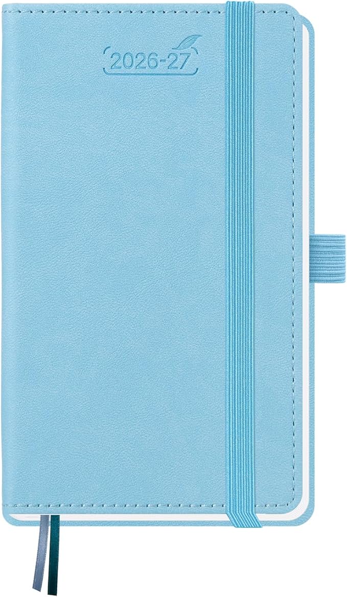 BEZEND Pocket Planner 2026-2027 Weekly and Monthly (3.5" x 6") 18 Months Small Academic Calendar (Jul 26-Dec 27) Ideal for Students, Work & Home, Storage Pocket, PU Leather Hardcover -Sky Blue