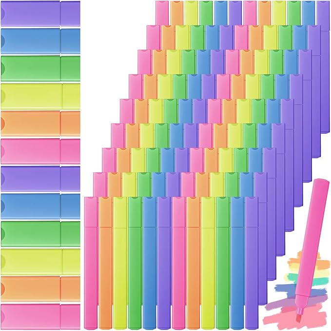 Marspark 120 Pcs Highlighters Bulk Chisel Tip Aesthetic 6 Assorted Colors No Bleed Cute Soft Bright Color Marker Pens for Journal Planner Notes School Study Office Supplies (Bright Colors)