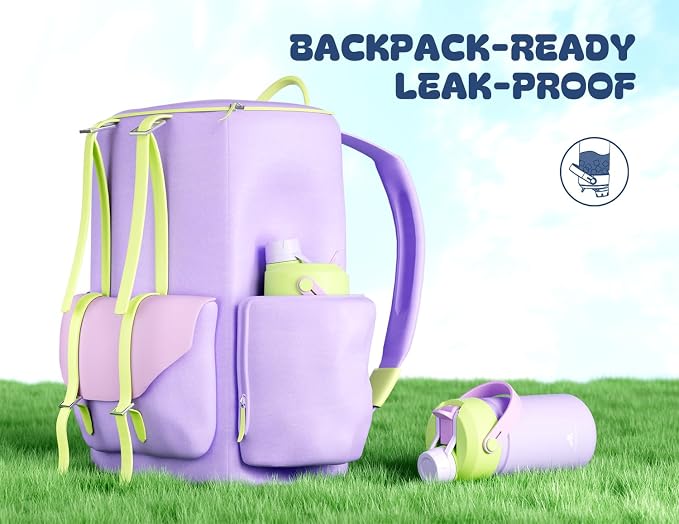 12 oz Stainless Steel Water Bottle for Girls: 2-in-1 Straw Spout Lid, Leakproof, BPA-Free, Cold 24H, Car Cupholder Friendly, Cute Insulated Cup for School, Play, Birthday Gift for Kids (Lilac Fairy)