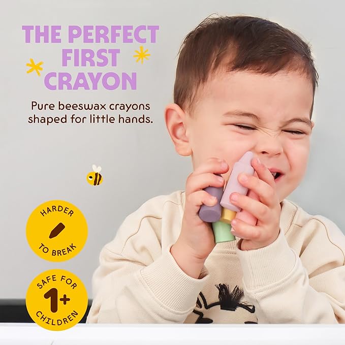 Honeysticks 100% Pure Beeswax Crayons (12 Pack) - Pastel Colored - Non Toxic Crayons for Toddlers 1-3, Safe for Baby from 1 Year Old Plus, Handmade with Natural Beeswax and Food-Grade Colors, Eco