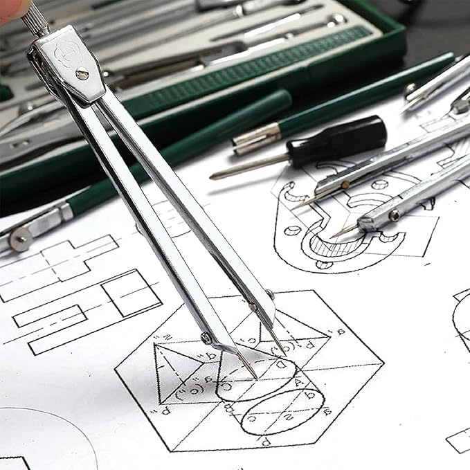 23 Piece Geometry Kit, Construction Engineering Design Professional Drawing Tools, for Drafting, Math and Making Circles with Large Extension Beam for School, Drafting, Architecture