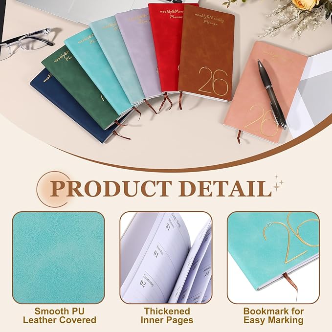 PATIKIL 2026 Daily Planner Notebook, A6 64 Sheets Undated to Do List Daily Weekly Monthly Goals Tracker Pocket Notebook for Office Home Study Work Time Management Fitness Habit, Cyan