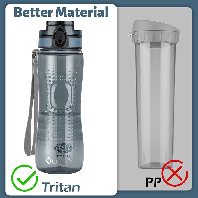 OLDLEY 25 oz Water Bottle, Motivational Water Bottle with Time Marker, Sports Water Bottle With Strap, Leakproof & BPA Free Large Water Bottles for School, Gym, Travel, Outdoor, Dark Blue