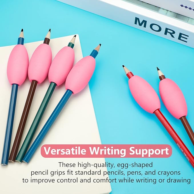 Zonon Writing Aid Trainer for Adults Foam Egg Grips Pen Cushioned Holders Writing Aid Trainer for Handwriting Drawing Preschool Supplies Right or Left Hand Use, 6 Pieces(Pink)