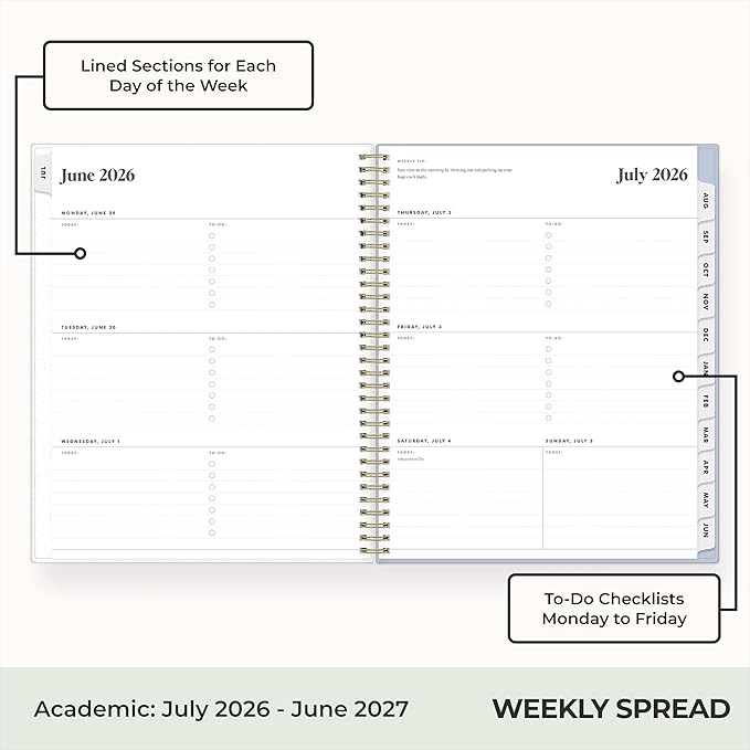 Blue Sky The Everygirl 2026-2027 Weekly and Monthly Academic Year Planner Calendar, July 2026 - June 2027, 8.5" x 11", Flexible Cover, Wirebound, Laminated Tabs, Storage Pocket, Includes Stickers, Stratford Coastal