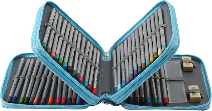 Portable Colored 72 Slots Pencil case Organizer with Printing Pattern for Watercolor Pens, Pencil Case Organizer for Artist