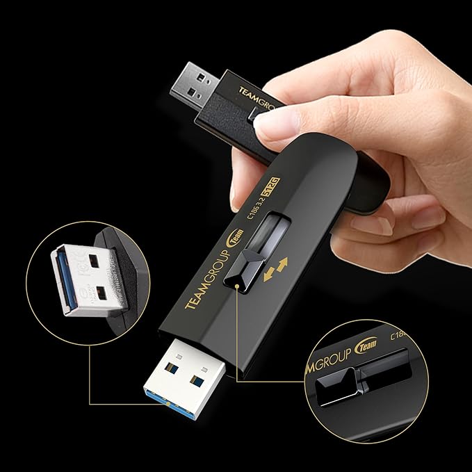 TEAMGROUP C186 512GB USB 3.2 Gen 1 (USB 3.1/3.0) Read 100MB/s Flash Thumb Drive, External Data Storage Memory Stick Compatible with Computer/Laptop Black TC1863512GB01