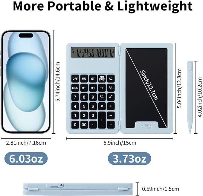 Desk Portable Basic Calculator, Small Mini Calculators with Writing Notepad and Stylus, More Lightweight and Portable, 12 Digit Large Display Multi-Function for Office, School, Home & Financial (Blue)