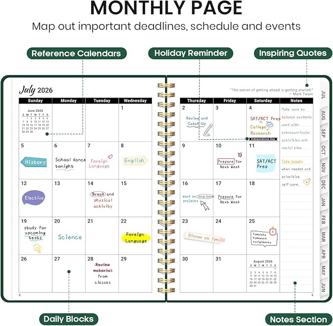 Planner 2026-2027 for Women & Men, Academic Monthly and Weekly Calendar Planner, Jul 2026 - Jun 2027, A4 (8.5" x 11"), Teacher Student Planning Book with Tabs, Ideal for Office School Supplies - Dark Green