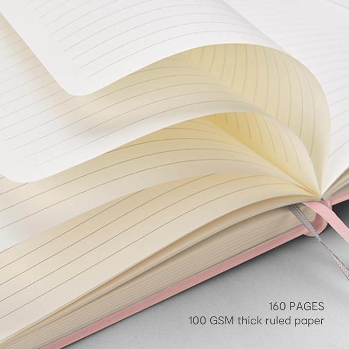 &And Per Se Lined Journal and Pen Set, A5 Leather Hardcover Notebook with Pen & Stationary Set, 160 Pages 100GSM Thick Ruled Paper Journal for Business Work Writing (Pink)