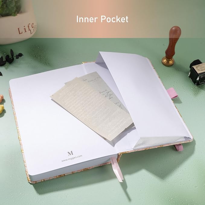 MGGAO Dotted Journal Notebook, A5 Fabric Journal for Women Men