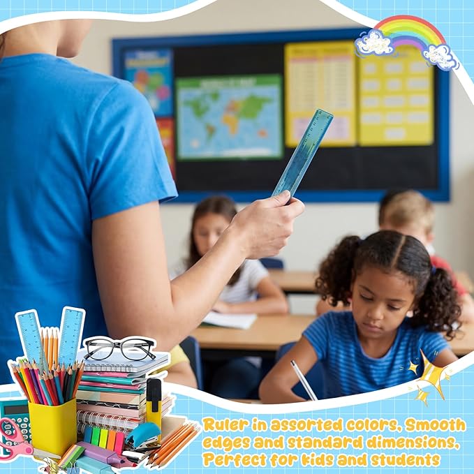 EBOOT 2 Pack Plastic Ruler Straight Ruler Plastic Measuring Tool for Student School Office(Blue,6 Inch)