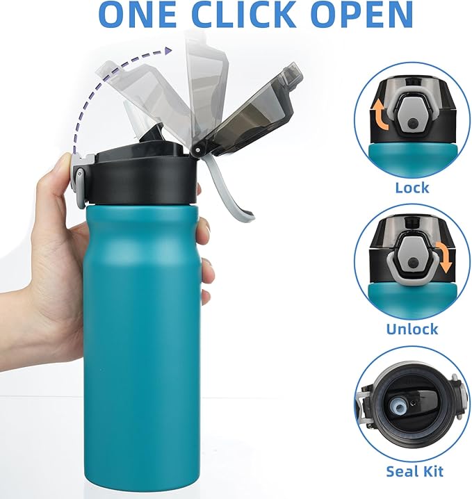 BJPKPK 18oz Insulated Water Bottle with Straw Stainless Steel Double Wall Water Bottles BPA Free Leak Proof Thermal Flask with Lockable Flip Lid and Soft Silicone Spout,Laguna