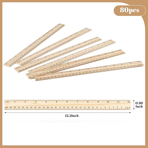 80 Pack Wooden Ruler 12 Inch, Rulers Bulk Wood Measuring Ruler for Students Teachers Classroom,2 Scale