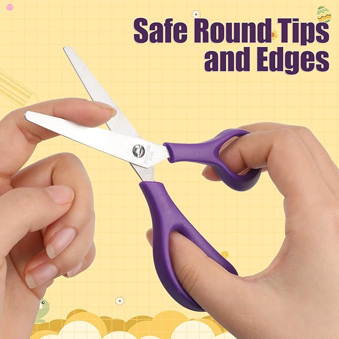 BURVAGY 32Pack 5.5" Safety Small School Kids Student Round Blunt Tip Craft Scissors Bulk, Stainless Steel Blades Comfort Grip Scissors for Kid Children Kindergarten Cutting Paper