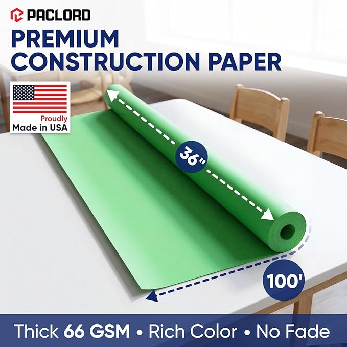 Green Construction Paper Roll 36" x 100 ft – Made in USA – 36" Bulletin Board Paper for Classroom & School, Teachers & Kids