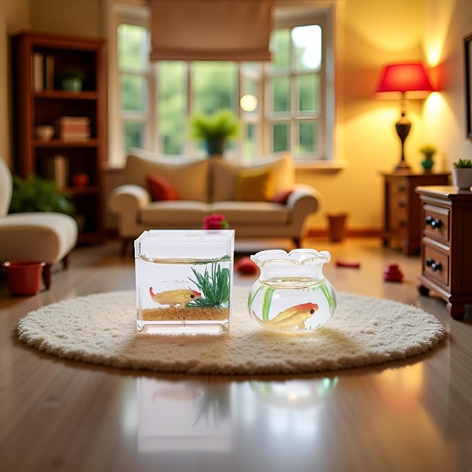 2Pcs 1/12 Scale Accessories Dollhouses Fish Tank，1: 12 Scale Miniature Fish Bowl Miniature Dollhouse Accessories for Garden Scene Decor Desktop Ornaments，Dollhouse Decor，Dollhouse Accessories