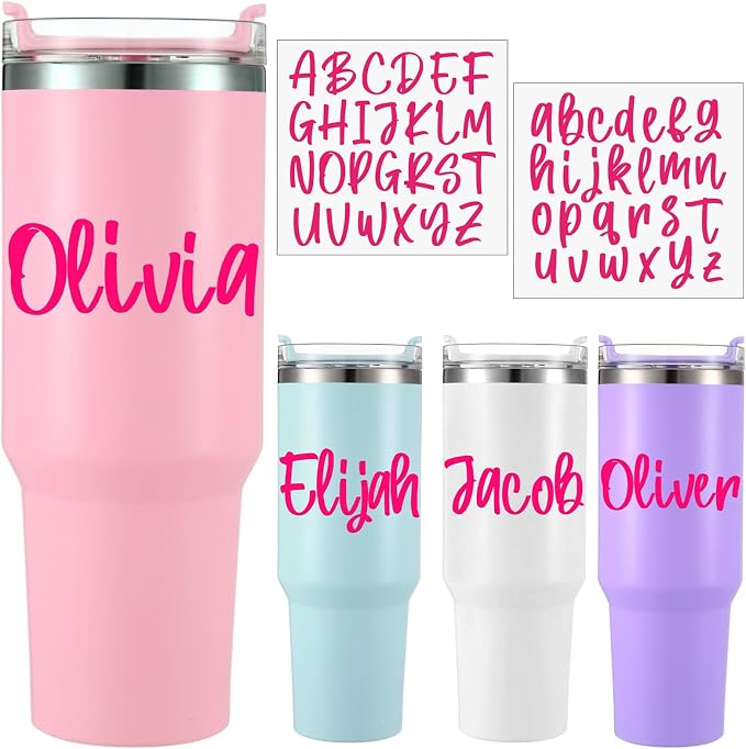 Humyoun UV DTF Cup Wrap Letter Stickers Vinyl Decals,Rose Red,6 Sheets | Personalized Name Stickers for Water Bottles Tumblers, Waterproof UV DTF Alphabet A-Z Stickers for 14-40oz Mugs DIY Craft