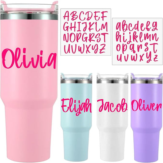 Humyoun UV DTF Cup Wrap Letter Stickers Vinyl Decals,Rose Red,6 Sheets | Personalized Name Stickers for Water Bottles Tumblers, Waterproof UV DTF Alphabet A-Z Stickers for 14-40oz Mugs DIY Craft