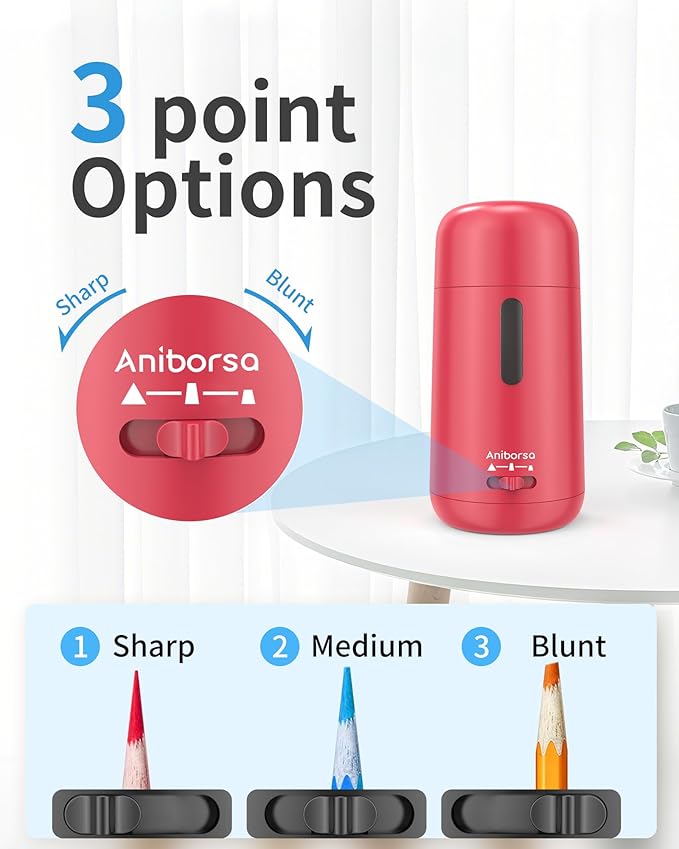 Automatic Electric Pencil Sharpener - Auto Feed, Auto Stop & Auto Eject, Rechargeable for Classroom, Home, School, Office, Rose Red