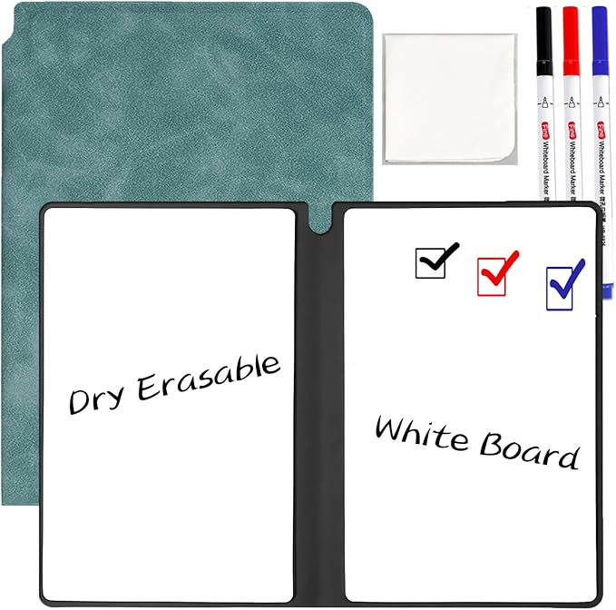 Marte Vanci Whiteboard Notebook Reusable Dry Erase Whiteboard with Pen and Wiping Cloth A5 Portable Dry Erase Pad with PU Cover White Board for Notes Lists Memo Message Presentation(Blue)