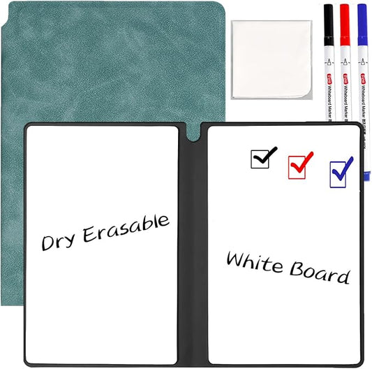 Marte Vanci Whiteboard Notebook Reusable Dry Erase Whiteboard with Pen and Wiping Cloth A5 Portable Dry Erase Pad with PU Cover White Board for Notes Lists Memo Message Presentation(Blue)