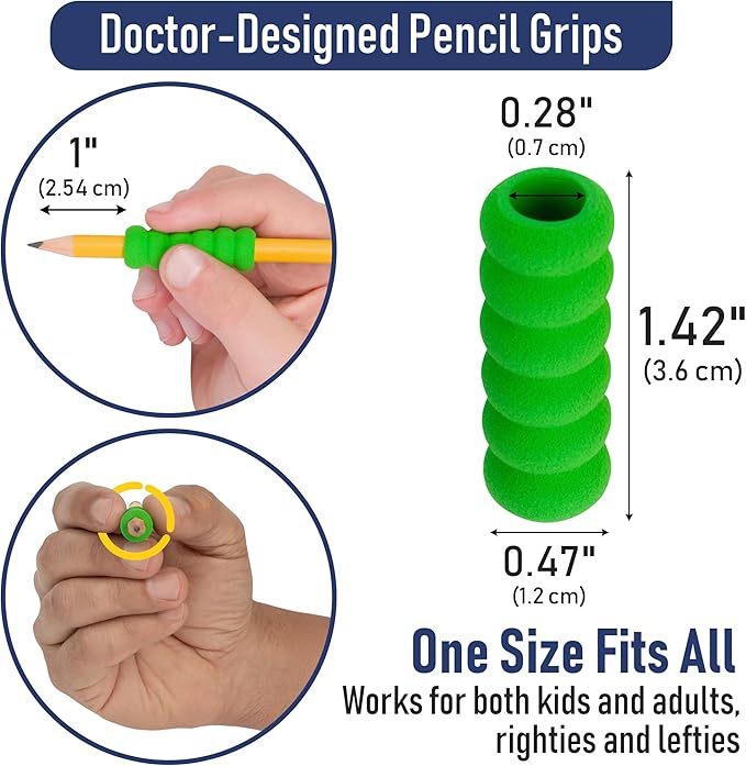 Pencil Grip The Classics Ridged Foam Grip 12 Pack – Ergonomic Writing Aid for Kids & Adults, Soft & Comfortable, Fits Pens, Pencils, Crayons, Right or Left Handed, Assorted Colors, Classroom Supplies