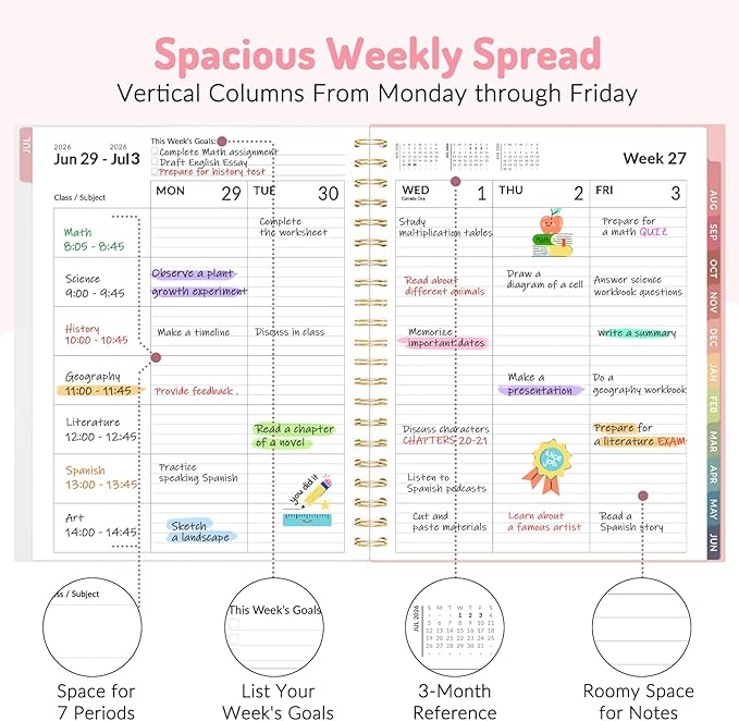 Teacher Planner 2026-2027, Forvencer Academic Planner 2026-2027, Jul 2026 - Jun 2027, 8.5"x11", Weekly & Monthly Planning Book with 7 Periods, School Agenda for Teacher Student, A4, Color Stripes