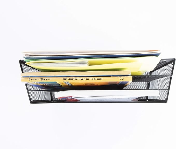 Mind Reader Vertical File Storage, Desktop Organizer, Wall Mount, Office, Metal Mesh, 12.5" L x 3.75" W x 11.5" H, Black (Pack of 4)