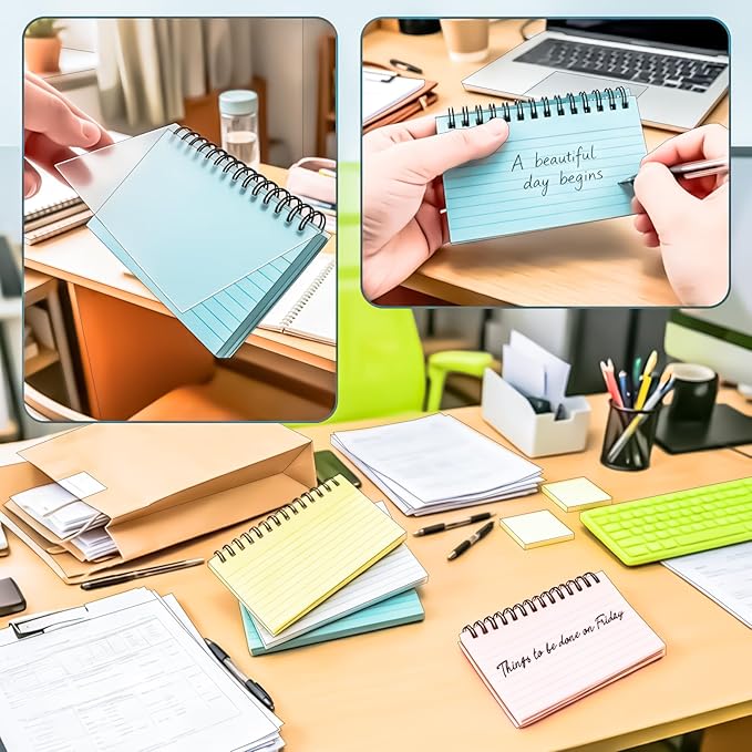 Colorful 1000 PCS Spiral Index Cards 3x5 Inch Flash Cards with Ring Lined Note Card Book Flashcards, Colored Ruled Card Pad Index Note Books 3 x 5 Notecards for Studying School Office Supply