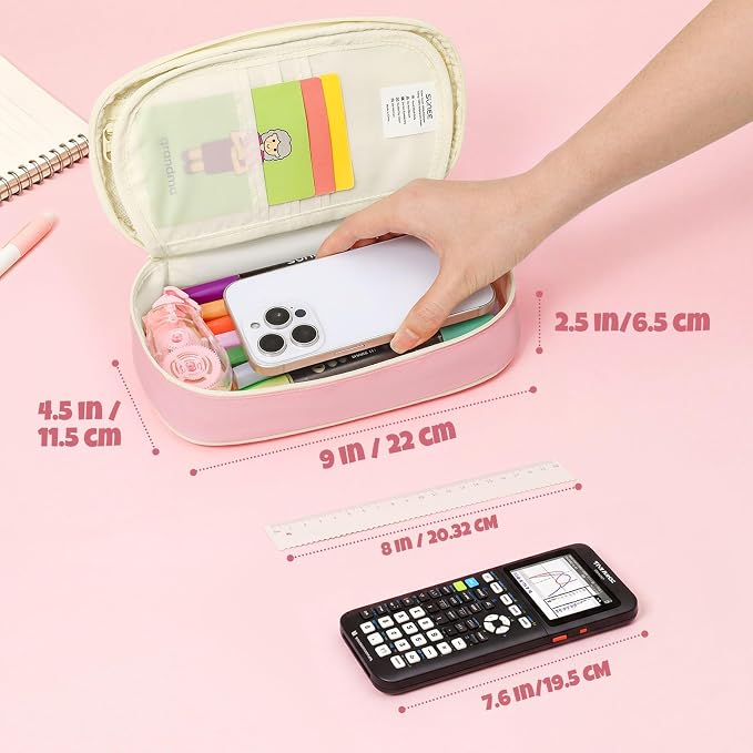 SUNEE Cute Pencil Case, Kawaii Big Capacity Pencil Pouch, Personalized Initial Pencil Bag with Zipper, Stationery Storage and Organizer, Back to School Supplies, Pen Box for Girls & Boys, Teen, A-Pink