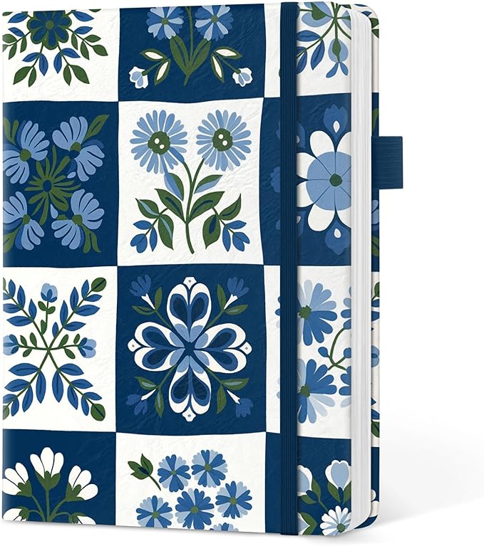 Taja Pretty Lined Journal for Women, Aesthetic Cute Hardcover Leather Journal for Writing, A5 College Ruled Notebook for Work & Note Taking, Perfect for Office School Home, 160 Pages, Petal Array