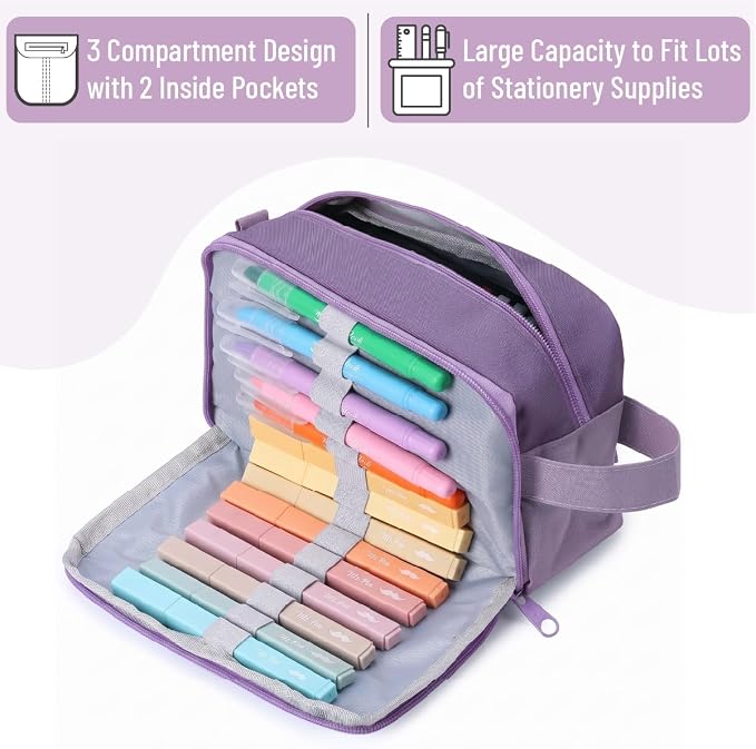 Mr. Pen- High Capacity Pencil Case, Large Pencil Pouch with 3 Compartments and 2 Pockets, Large Pencil Bag with Smooth Zipper, Cute Pencil Case Pouch Organizer, School Supplies for Teens