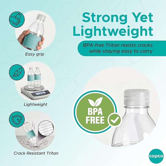 Copco Hydra 16.9 oz Water Bottle, Set of 2 – Leak Proof, BPA Free Tritan, Dishwasher Safe, Twist-Open Body, Non-Slip Silicone Grip, Perfect for Travel, Gym & Daily Use (Robin Egg Blue)