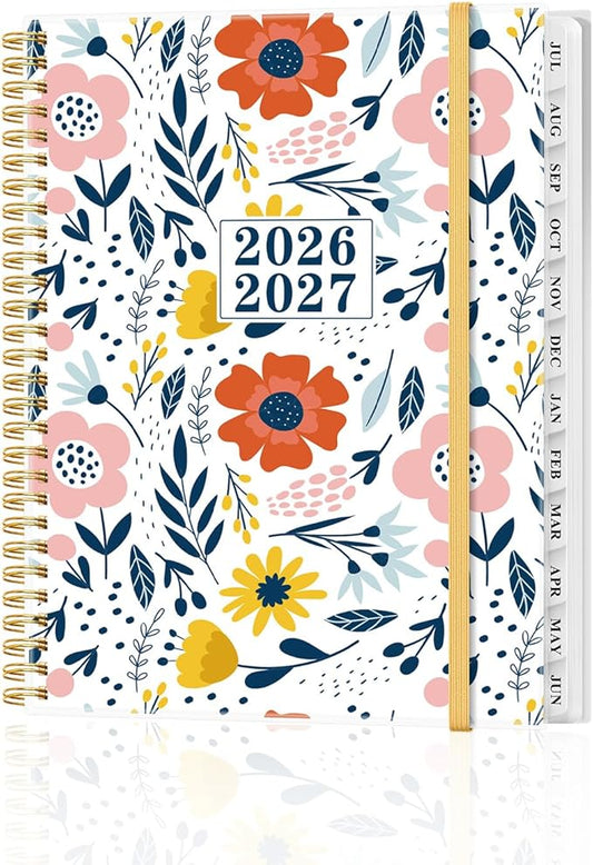 Planner 2026-2027 - Academic Planner from July 2026 to June 2027, Weekly & Monthly Planners Spiral Bound with 12-Month Tabs, Inner Pocket, 8.5" x 11", Pink Flower