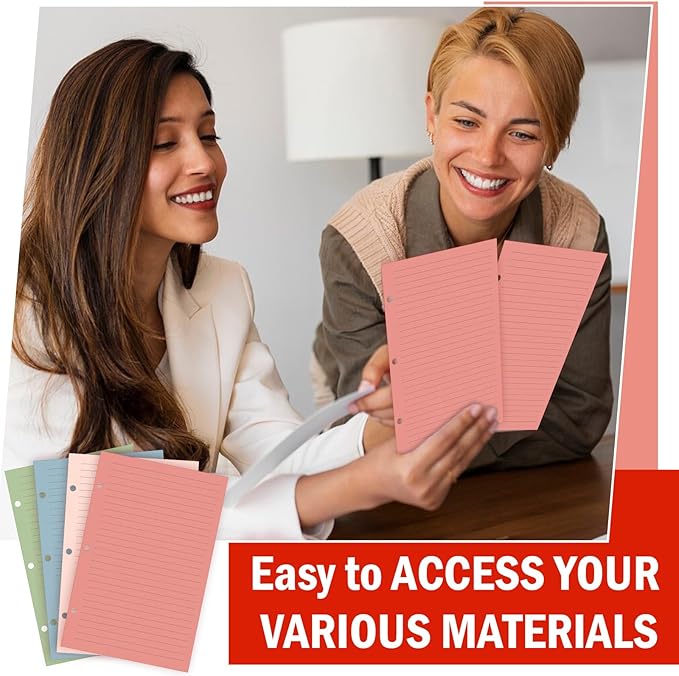 200 Sheets Mini Loose Leaf Paper 5.5 x 8.5 Mini Binder Paper 3 Ring Colored Lined Paper College Ruled 3 Hole Punched Lined Papers Small Notebook Refill Pages Planner Inserts for School Office