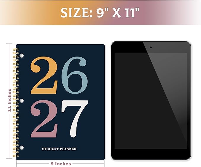 Student Planner 2026-2027 - Academic Student Planner 2026-2027, Aug. 2026 - Jun. 2027, 8.5'' x 11'', School Planners with Stickers, Week's Goals, Tabs and 3-Hole Punched