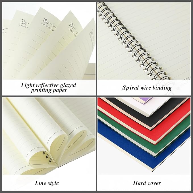 Leelosp 12 Pcs Small Spiral Notebook Lined Spiral Journal College Ruled Notebook Wire Bound Kraft Cover, 120 Pages for Work (Purple,White,Blue,Green,Red and Black,5.5 x 8.3 Inch)