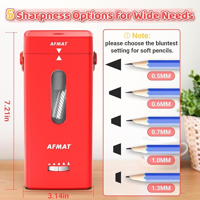 AFMAT Electric Pencil Sharpener, Fully Automatic Pencil Sharpener, Auto in & Out, Rechargeable Hands-Free Sharpeners for Jumbo & Colored Pencils (6.5-12mm), Portable for Home/Classroom/Office PSC6