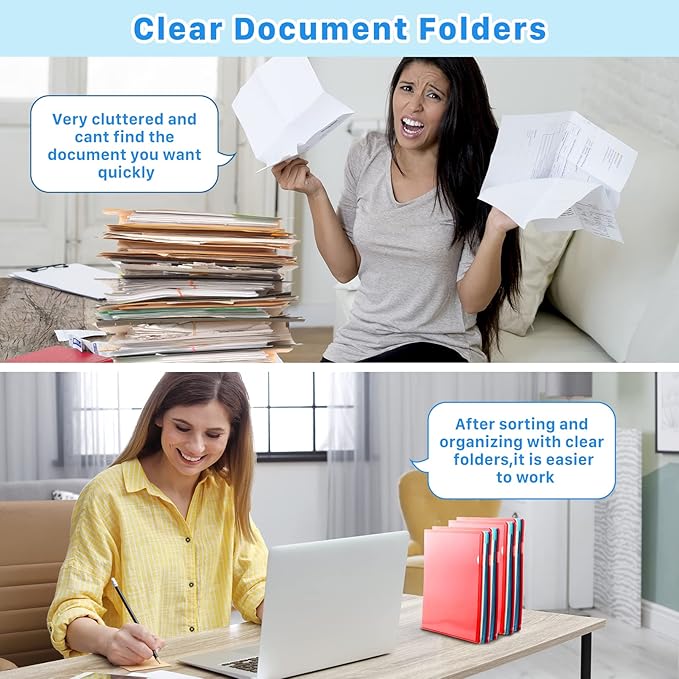 45PCS Clear Document Folders,Clear Colored Plastic Folders,10 Colors Plastic Project Pockets,A4 Letter Size Transparent File Folders,L-Type Plastic Sleeves for School Office Supplies,12.2" x 8.7"