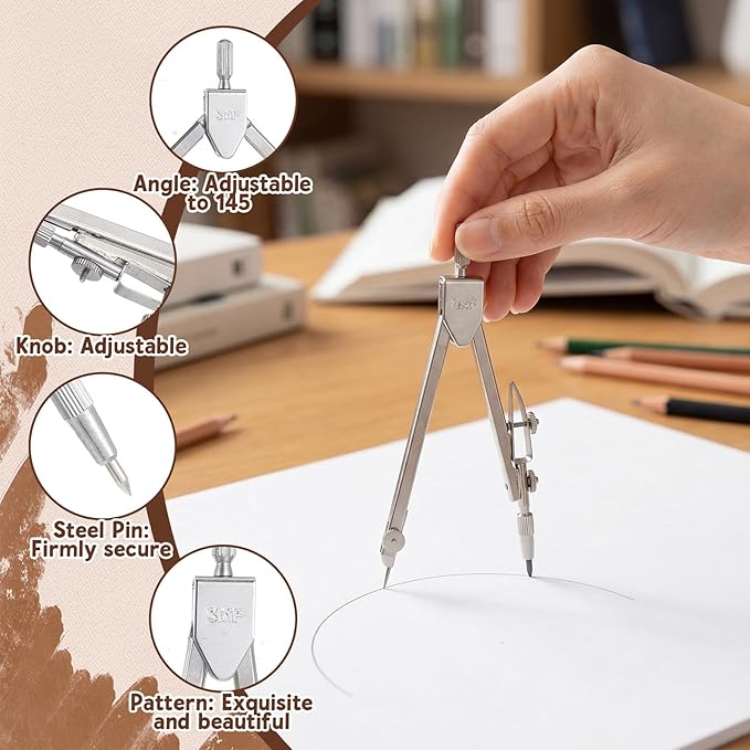 3Pcs Clear Protractor and Compass Set, Plastic Ruler, 12" Plastic Ruler with 180 Degree Protractor and Stainless Steel Compass Geometry Tool for Students, Office Use