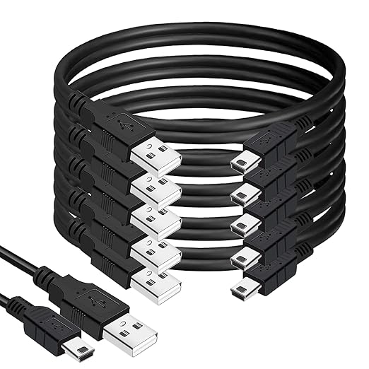 (5-Pack) Mini USB Cable 15ft., Durable USB Mini to USB Charging Cord & Data Transfer Compatible with GoPro HERO4 Hero 3+, Garmin GPS, TI-84 Plus, TI84 Calculator, Dash Cam, DSLR Camera, USB Mic.
