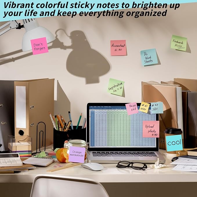 72 Pack Sticky Notes Bulk 3 x 3 in Self-Stick Note Pads Colorful Posted Note in 36 Colors Adhesive Paper Memo 50 Sheets/Pad Easy to Post for Office Home School Meetings Notebook Wall Door Window