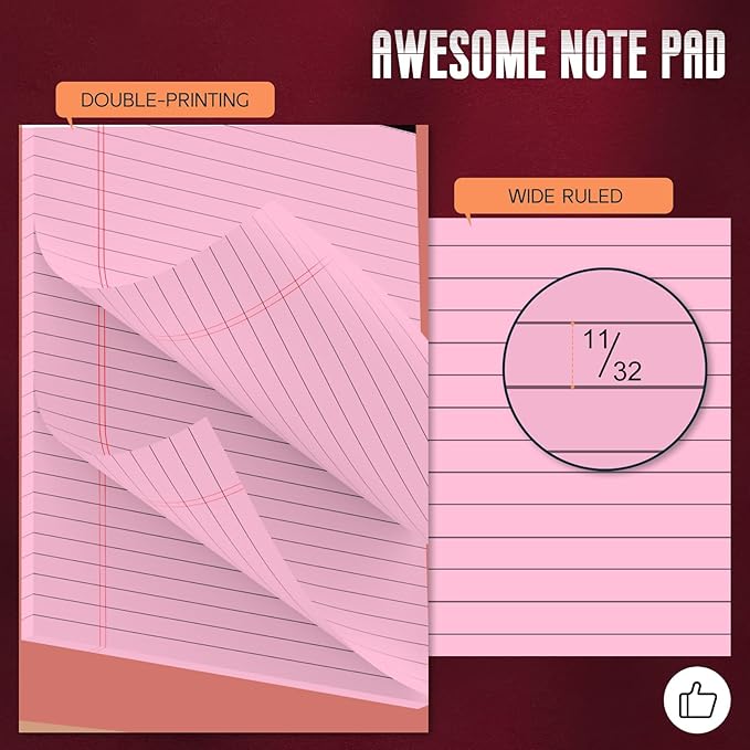 Pink Legal Pads 8.5 x 11 Wide Ruled Notepads, 3 Pack Note Pads 8.5 x 11 Lined Paper Pink Writing Pads 30 Sheets per Notepad Double-Side Printed Colored Legal Pads for Home, Office, School