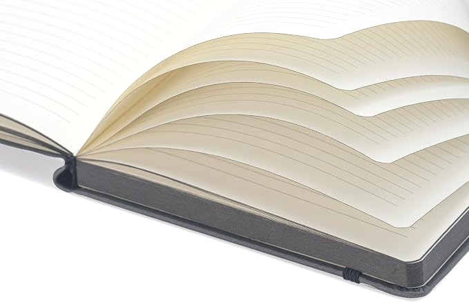 EVERLINEA 5.6” x 8.3” Embossed Quill A5 Hardcover Notebook, 240 Lined Pages, Black Graphite