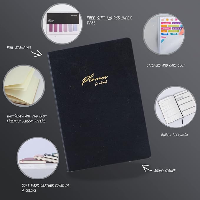Undated Planner in A5 Size 5.5”x8.1”, Annual Notebook Planner with Soft PU Leather Cover, Monthly Weekly Daily Agenda with Card Slots Pockets Back Inside, 12 Months Academic Planners with No Valid Date for Teachers Students & Office Workers, 160Pages. ...