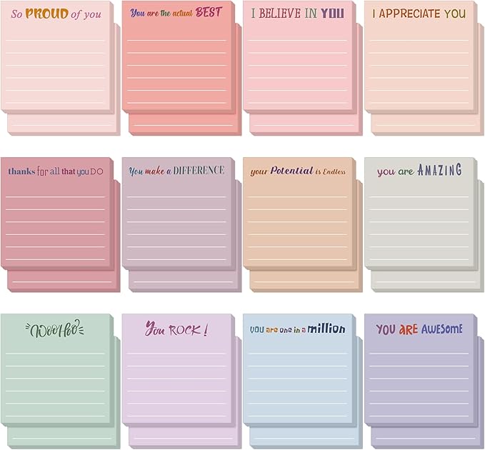 Yinder 24 Pcs Inspirational Sticky Notes Cute Motivational Sticky Notes Pad End of Year Employee Appreciation Gifts Bulk for Teacher Nurse Coworkers Office Supplies 3 x 3'' (Appreciation,Aesthetics)