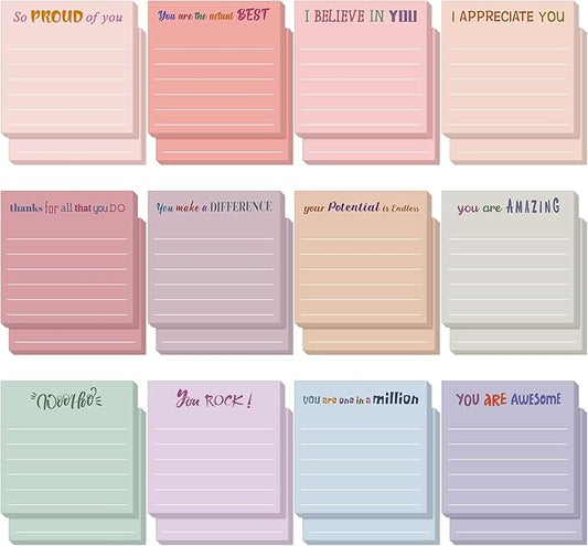 Yinder 24 Pcs Inspirational Sticky Notes Cute Motivational Sticky Notes Pad End of Year Employee Appreciation Gifts Bulk for Teacher Nurse Coworkers Office Supplies 3 x 3'' (Appreciation,Aesthetics)