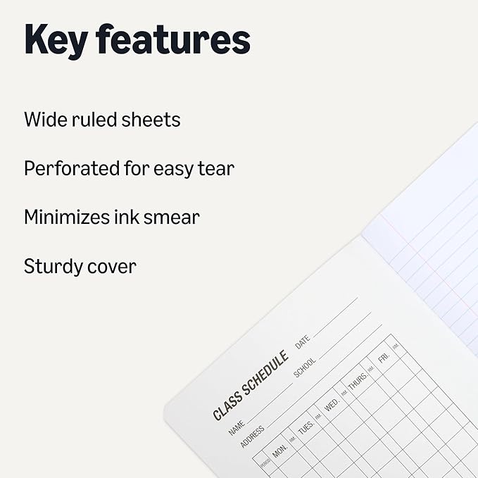Amazon Basics Composition Notebook, Wide Ruled, 100 Sheets, 1 pack, Marble Black, 9.75" x 7.5" for School, Home, and Office Use