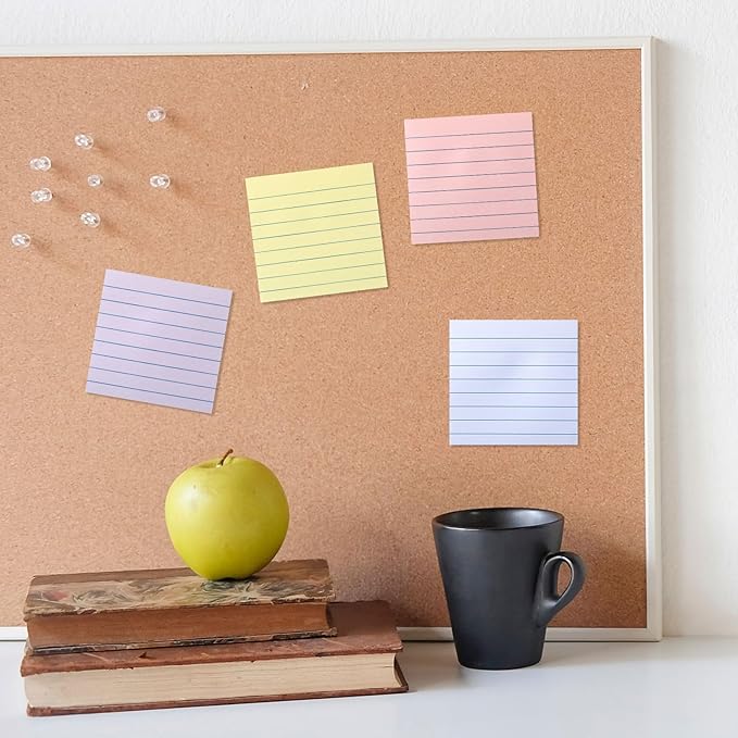 AmazingSpark 12 Pack Pastel Lined Sticky Notes 3x3 Inch Post Ruled Stickies Super Self Stick Power Memo Pads Multi Colors Notes Pads Vintage Aesthetic School Office Supplies Accessories